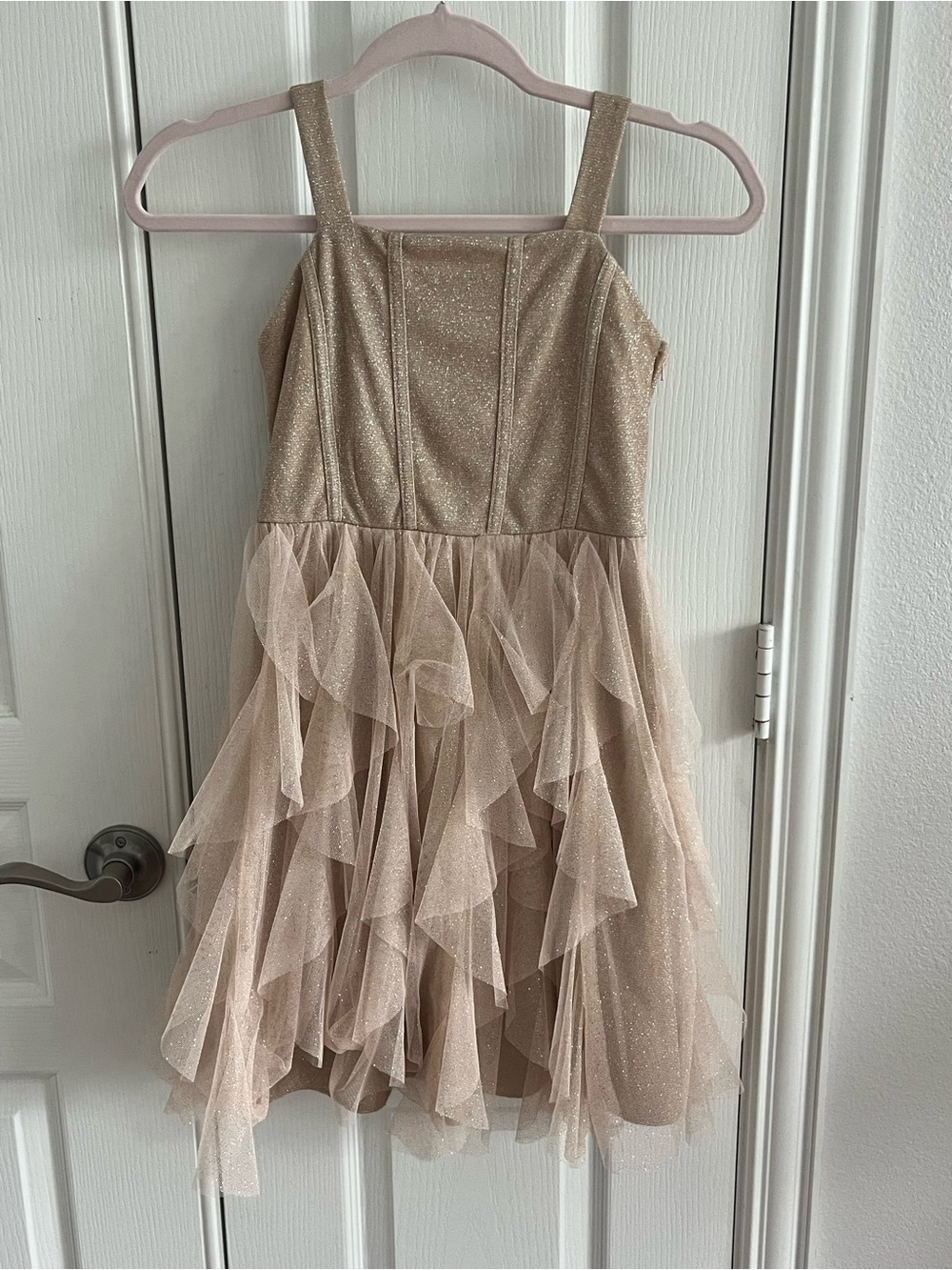 Speechless Girls Sparkle Champagne Ruffle Tulle Dress